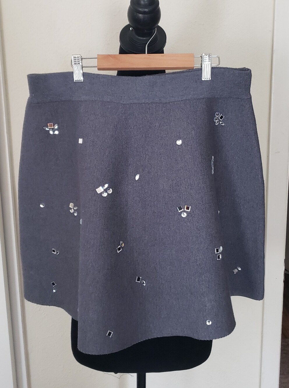 CeCe Gray A-Line Skirt with Sequin Accents